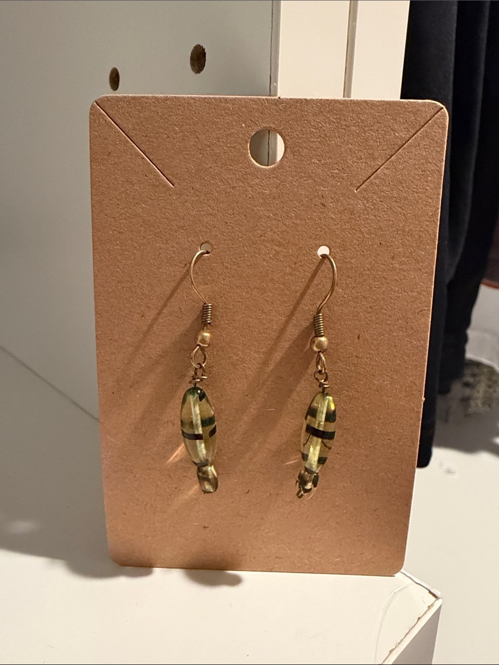 Gold and Green Glass Drop Earrings - Elegant Women’s Jewelry